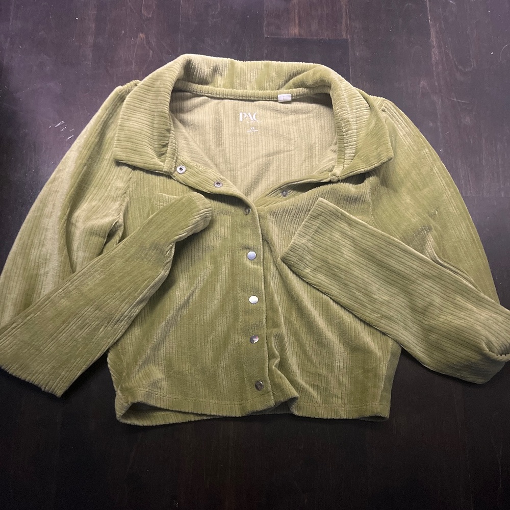 Green Cropped Corduroy Button Down